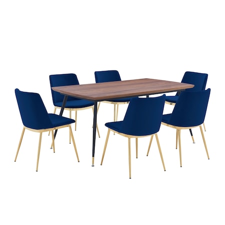 Armen Living Messina Blue Velvet 7 Piece Rectangular Dining Set SETMSDIBLU7E